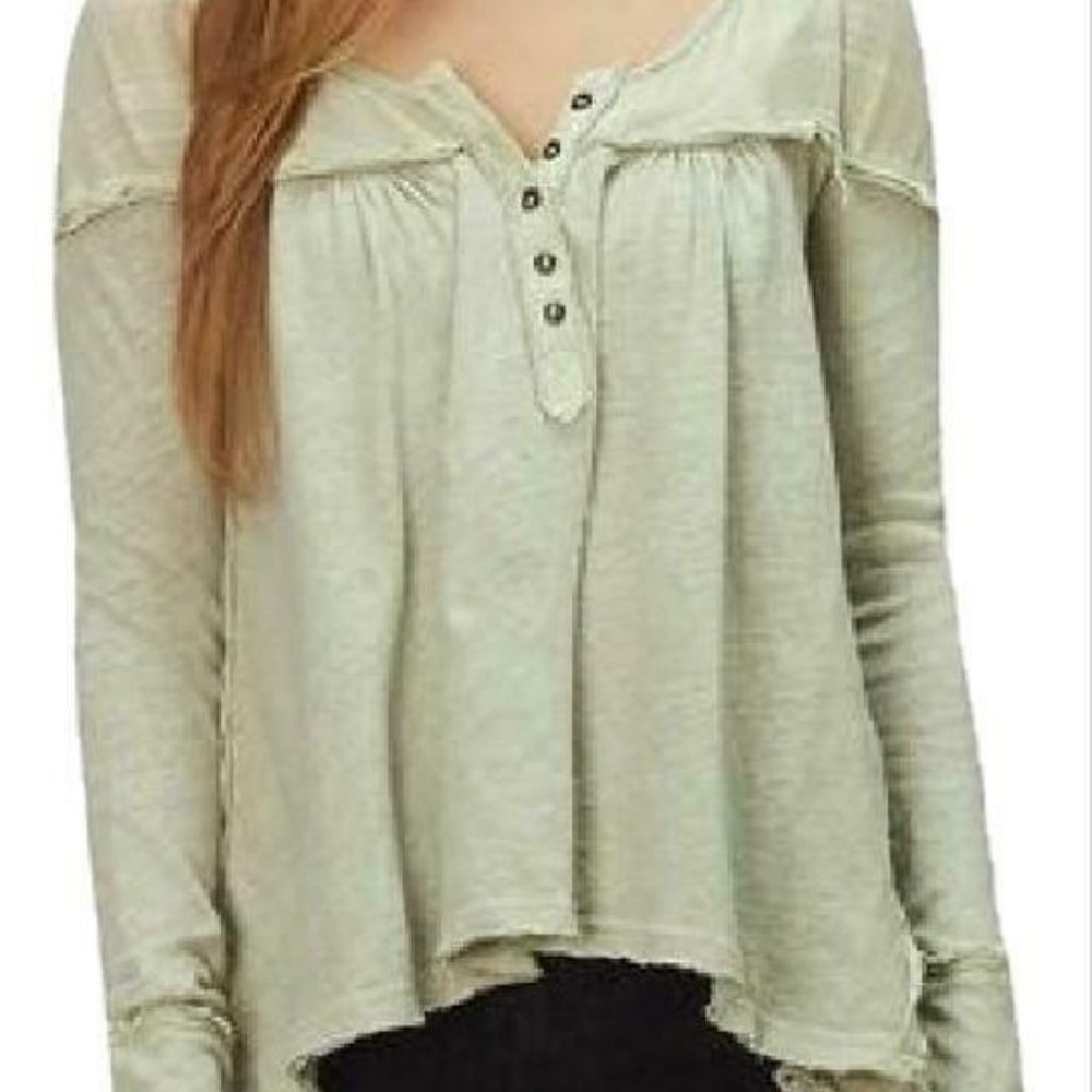 We The Free By Free People Down Under Linen Blend Blouse Green Size Medium